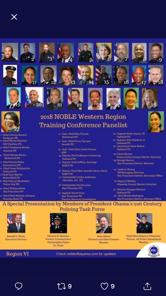 henrykleeKTVU's tweet photo. Top cops &amp; DAs in Oakland for @noblenatl @sfbanoble training conference: @SFPD @SFPDChief @GeorgeGascon @oaklandpoliceca #PiedmontPD @rondaviscp @CalStateEastBay @UPDEmcgyMgmt @RPDCAOnline @brownae @AntiochPolice @AlamedaCountyDA @ContraCostaDA @Chief_Hahn @SFBART @UnionCityPD_CA https://t.co/x2f5eIatoq