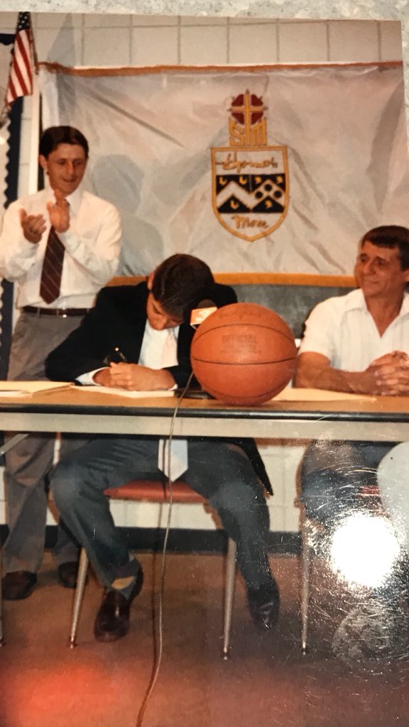 DrFundamental's tweet photo. 31 years ago this spring I decided to go play for the Ragin Cajuns with my dad looking on then went to baseball practice after school..today @MoutonEli1 did the exact same thing!  In my signing pic top left, yes that is the young and only @coachdbroussard https://t.co/ELTum63VOw