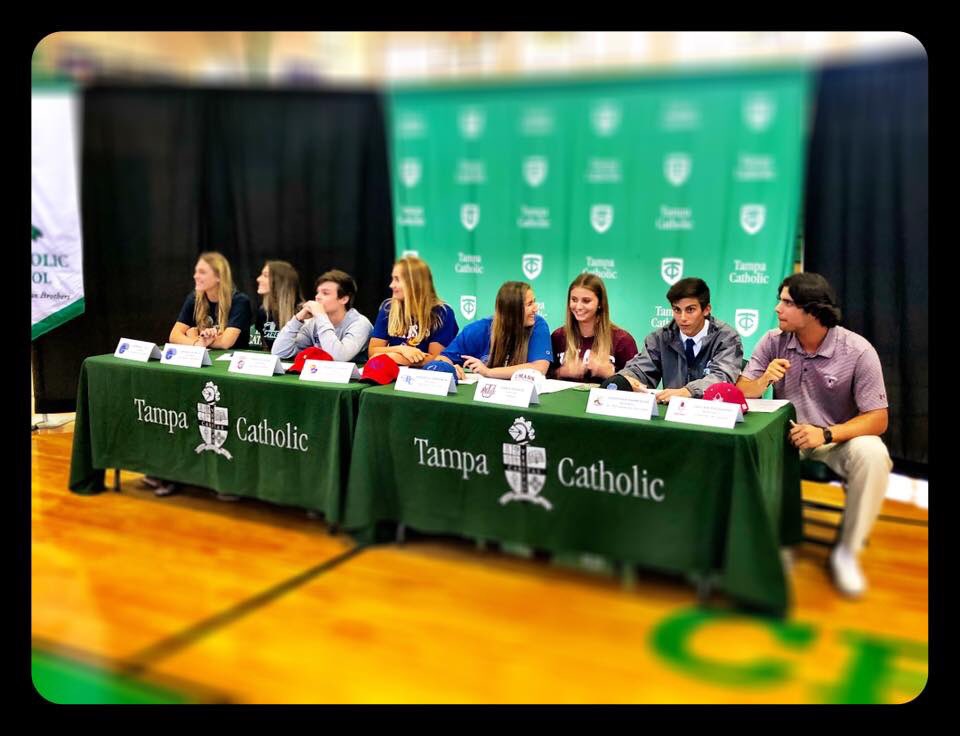 9 more (Rachel Hagans not pictured) student/athletes sign today to play collegiate athletics while furthering their education.  TC pride!