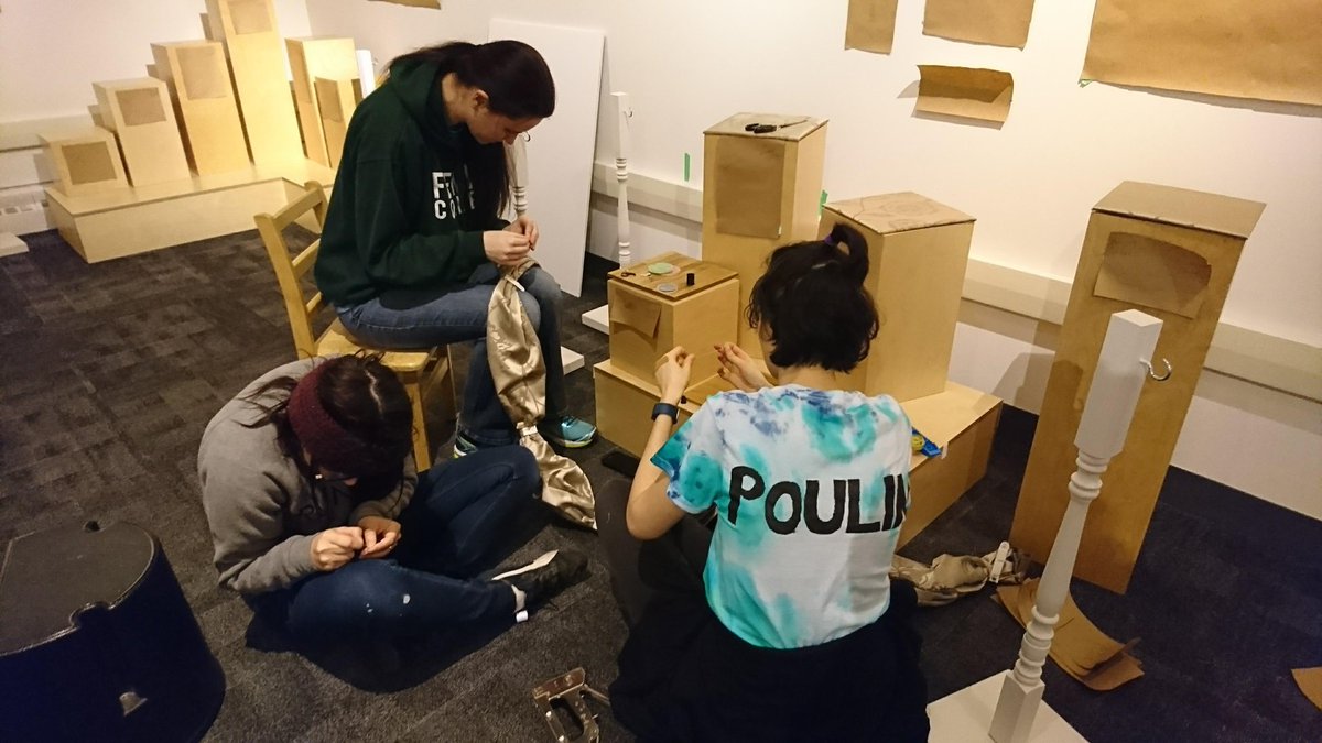 MMC_Students's tweet image. Sewing, measuring, hammering, and dispensing a LOT of painter's tape - there's plenty of skills to enhance during #installweek! 
#MMCFleming #behindthescenes #iftheshoefitsptbo #ptbocanada @PtboMuseum @FlemingCollege #museumstudies