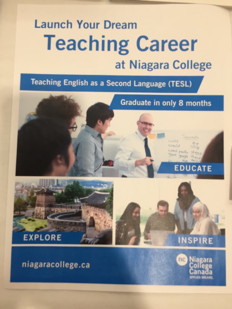 FBieri's tweet photo. Hey world! @niagaracollege will be @Laurier tomorrow So, if you’re graduating from @LaurierEdu #Congratulations and come talk to us about the amazing and recently ACCREDITED TESL Post-Graduate Certificate. #graduation2018 #startyourteachingcareer @niagaracollege #NCDNA https://t.co/tWWJtY5vE9