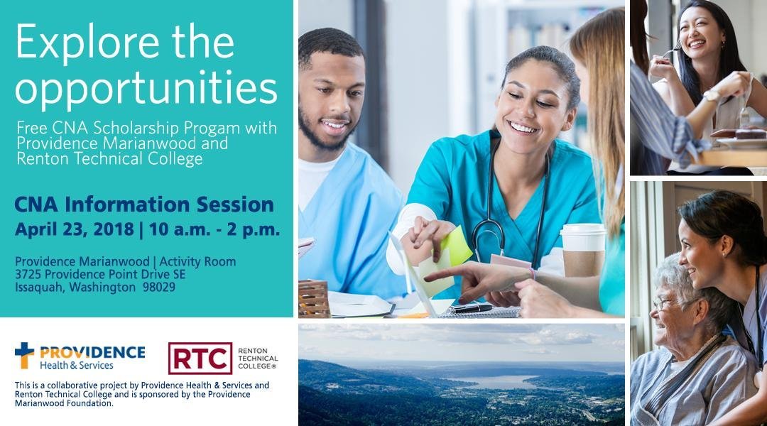 kathrynwade's tweet photo. We're offering free CNA training at Providence Marianwood with Renton Technical College. Start your CNA career now! Come to our Info Session on 4/23 from 10 a.m to 2 p.m. at Prov Marianwood 3725 Providence Point Drive SE, Issaquah, WA 98029. RSVP https://t.co/BhTRSE7cGq #ProvLife https://t.co/6R4hCCKIYe