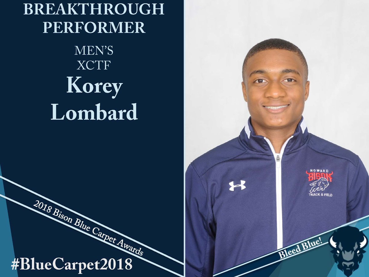 HUBisonSports's tweet photo. #HOWARDXCTF @HUTrackandField Men's Breakthrough Performer: Korey Lombard #BleedBlue #BlueCarpet2018 https://t.co/lqH9XcSoix