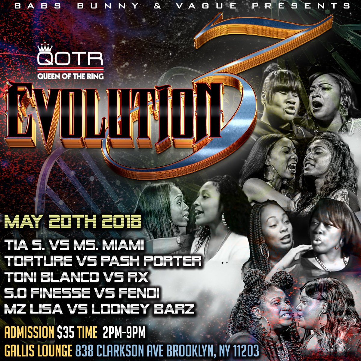 QOTRING's tweet photo. NEW CARD ALERT!!!!

MAY 20TH 

#QOTREVOLUTION3 

      TIA. S vs MS MIAMI
TORTURE vs PASH PORTER
    TONI BLANCO vs RX
  S.O FINESSE vs FENDI
MZ LISA vs LOONEY BARZ https://t.co/J90T5MpgEA