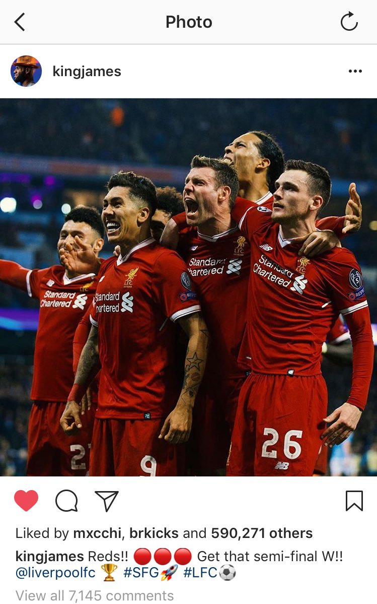 LFCUSA's tweet photo. .@KingJames knows how it is 👑

#YNWA https://t.co/4UCwksg3Lz