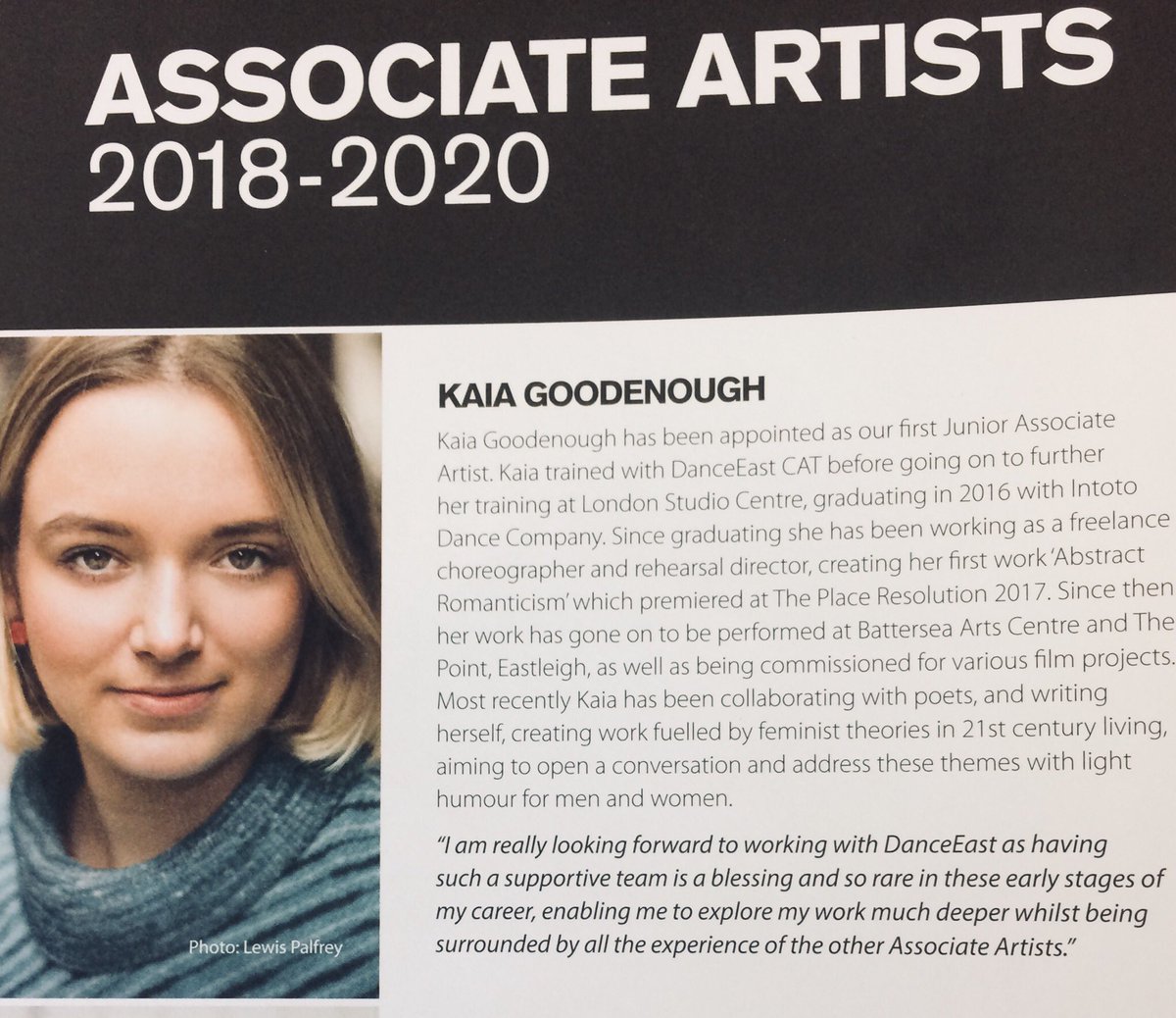 Fab to come into the office this morning and announce <a href="/Kaia_Goodenough/">K A I A</a>, <a href="/DanceEastCAT/">DanceEast CAT</a> &amp; <a href="/LdnStudioCentre/">London Studio Centre</a> Alumnus is Junior Associate Artist 2018-2020 <a href="/dance_east/">DanceEast</a>