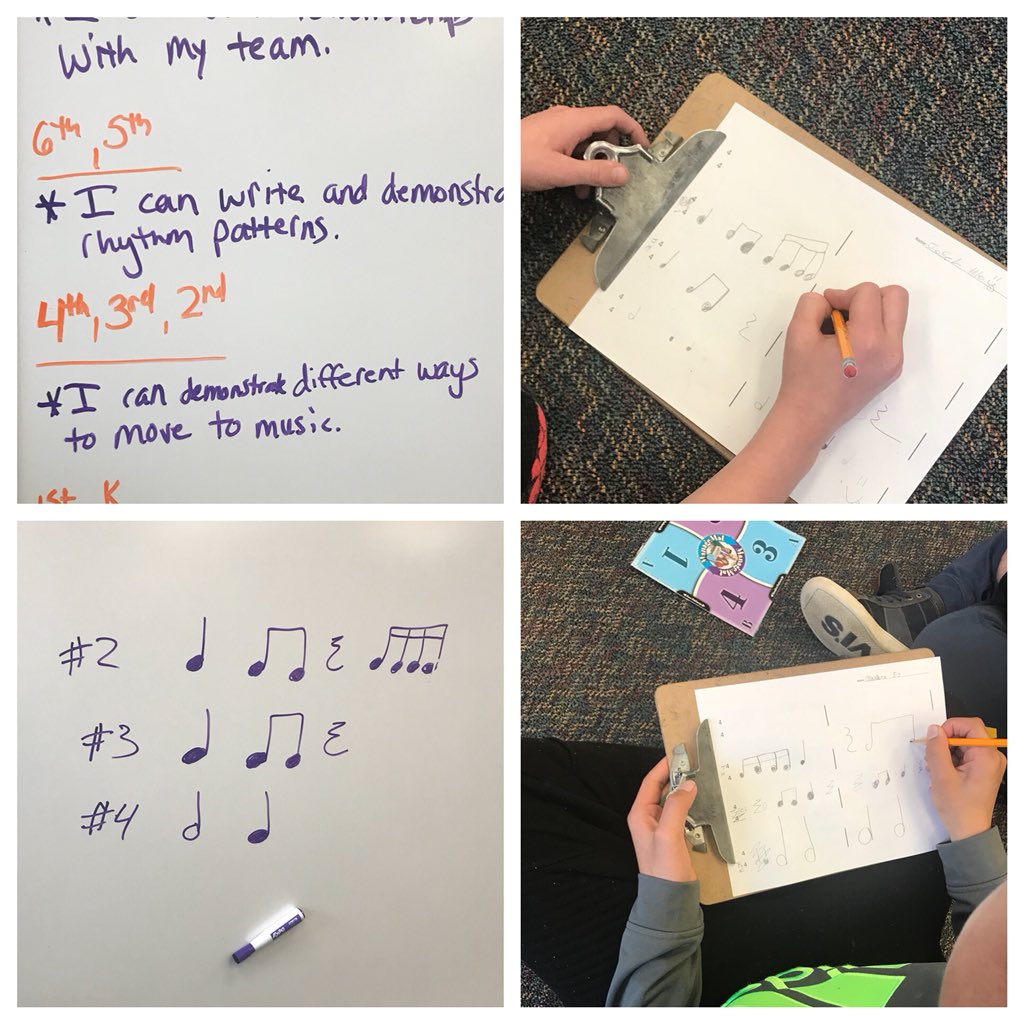 5th graders created compositions for #percussion by using the @KaganOnline structure Simultaneous RoundTable in #music class @ Baggs Elementary today! Their teacher gave musical note choices for each 4:4 measure. @brooke82009