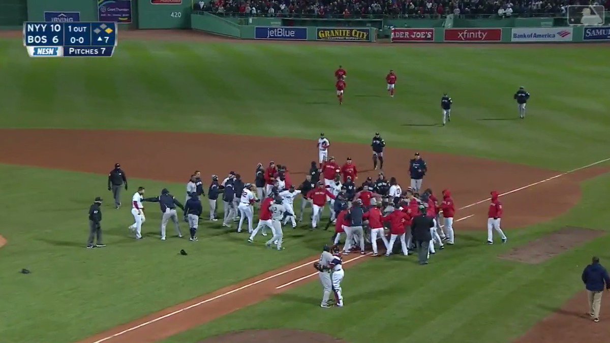 Yankees and Red Sox brawl at Fenway after New York player gets hit by