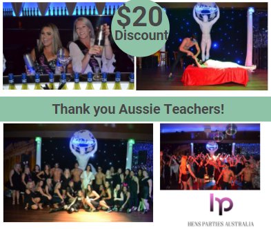 HensAust's tweet photo. Thanks teachers! We'd like to offer a $20 discount to our Ultimate pkg, contact us for more info!

#teachers #education #australia #ladiesnight #discount #thankyou https://t.co/tJtyWrrqUQ