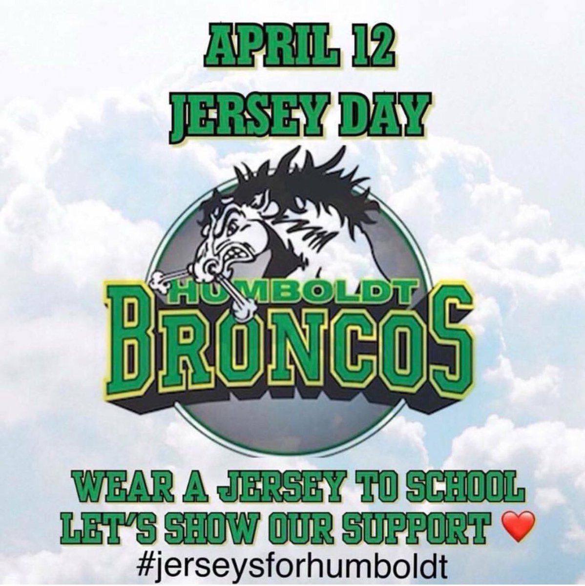 Hey stangs, let’s all try to wear a jersey tomorrow to show that we support and stand with the families and all those who lost their lives in the horrible tragedy that occurred. 💚💛💚💛💚 #jerseysforhumboldt