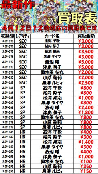 ラブライブ！スクコレ買取案内】 ラブライブ！スクールアイドル