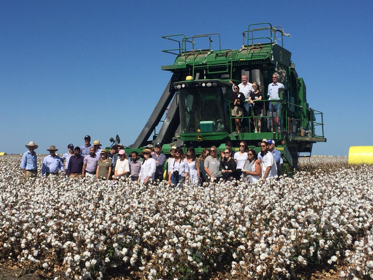 CottonAustralia's tweet photo. Cotton Australia’s annual fashion farm tour is in full swing today - fashion luminaries have joined growers from Pakistan to see Auscott’s Narrabri operation in action. Thanks to Auscott and DFAT for the opportunity to display Aussie cotton farming at its best. https://t.co/ZRSwBw51M1