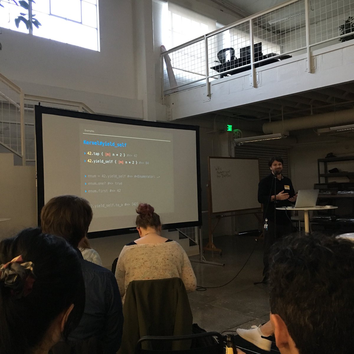 Overload of wonderful things last night! An always great <a href="/fogcityruby/">Fog City Ruby</a> meetup, with an excellent talk on new ruby features given by <a href="/_havenn/">Shannon Skipper</a>, a fellow <a href="/railscamp_USA/">Rails Camp USA</a> camper, hosted at <a href="/backerkit/">BackerKit</a>! #alltherubylove