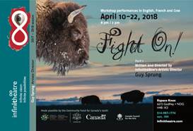 ComunikM's tweet photo. Guy Sprung's 'Fight On! - Part 1', an @Infinitheatre production, on right NOW at Espace Knox in NDG is a must-see. This guy and his amazingly talented, resourceful cast and crew just blew me away tonight. Run... don't walk! On till April 22nd only! https://t.co/lCMPjY9ThG