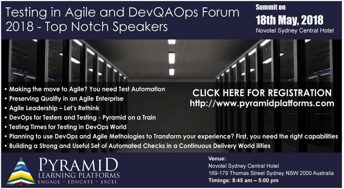 PyramidLP's tweet image. Testing in Agile and DevQAOps Forum 2018 -
 
 Register Today.
 pyramidplatforms.com/event/testing-…
 
 #Testing #Agile #DevQAops #PyramidLearningPlatforms #Sydney #Forum #Events #Conference #Seminar #Trainings #Discussions