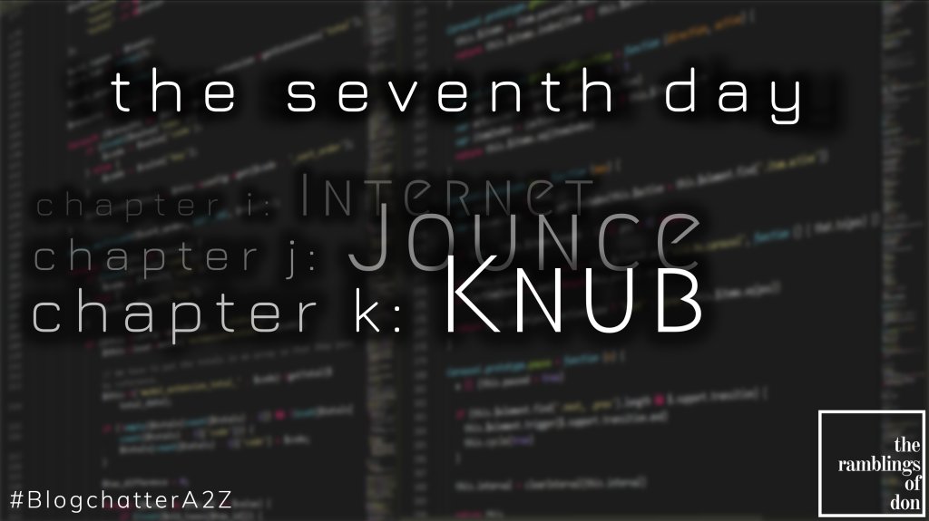 TheUncodedOne's tweet image. Chapter K: Knurry, Knurly Knub of a Problem
@Blogchatter #BlogchatterA2Z #AtoZChallenge #AtoZChallenge2018 theramblingsofdon.wordpress.com/2018/04/12/cha…