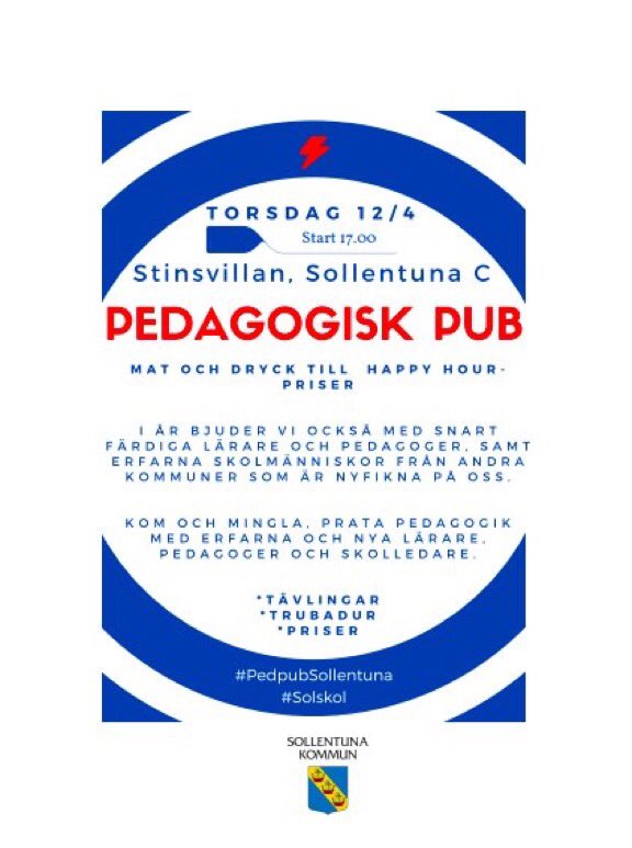 Glöm inte pedagogisk pub ikväll, kom och prata SETT och pedagogik #SETT2018 #solskol #mittsollentuna #pedpub