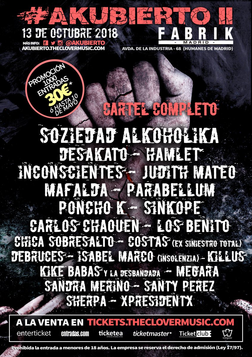 AKUBIERTO2 – Ya tenemos el cartel completo de su segunda edición.

rockinspain.es/noticias/akubi…

<a href="/akubierto/">AKUBIERTO</a> <a href="/SoziAlkoholika/">SOZIEDAD ALKOHOLIKA</a>
<a href="/desakatorock/">DESAKATO</a> <a href="/Hamletband/">Hamlet</a> <a href="/Inconscientes_/">Inconscientes</a> <a href="/judithmateo/">Judith Mateo</a> <a href="/sinkopegrupo/">Sínkope</a> <a href="/KillusBand/">Killus (Official)</a> <a href="/XpresidentX_XpX/">XpresidentX</a> @SandraMerinoMus @Debruces1  <a href="/CarlosChaouen/">Carlos Chaouen</a> <a href="/MafaldaGrupo/">Mafalda</a>