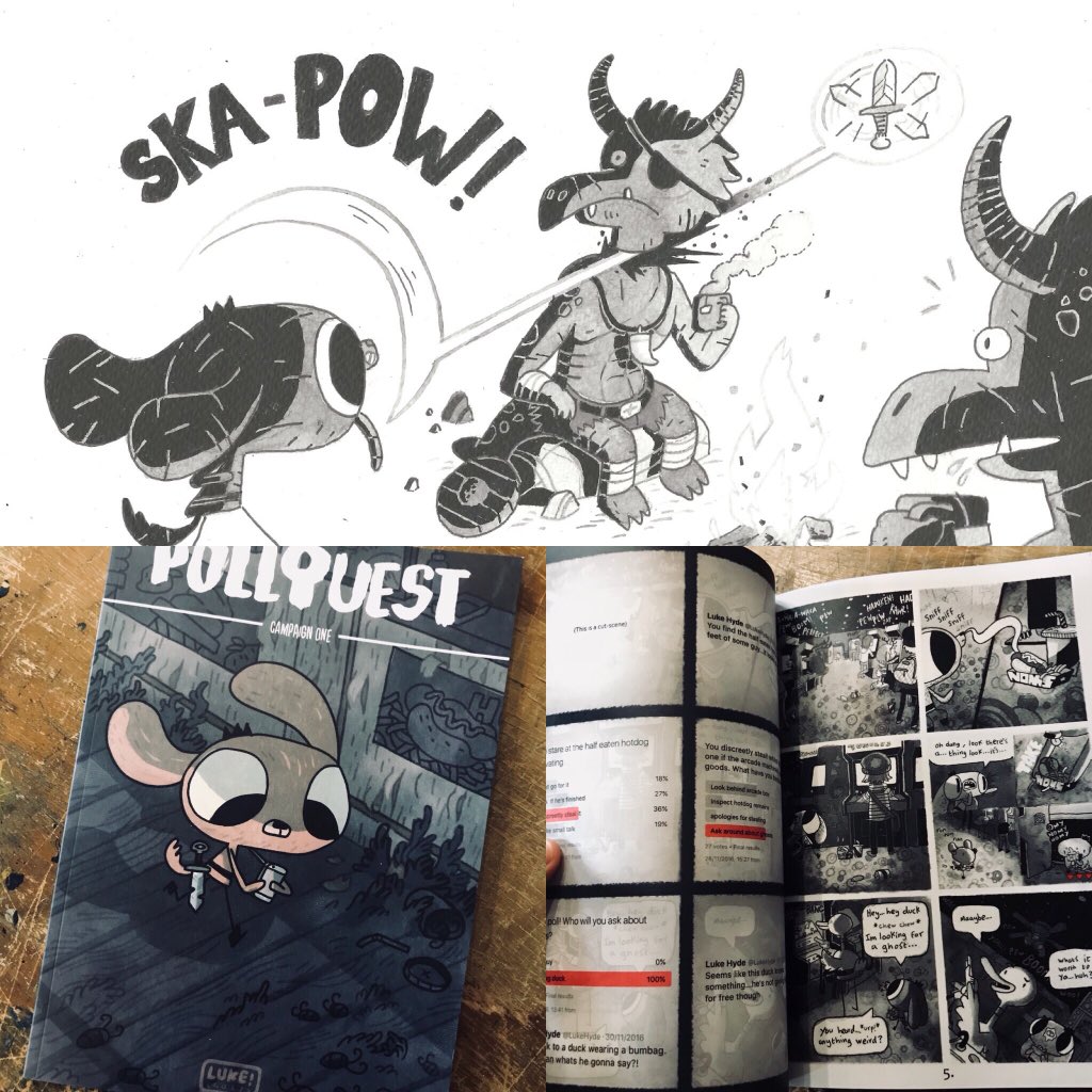 BaconsPollQuest's tweet image. 🥓 ⚔️ COMPETITION 🥓 ⚔️ for a chance to win a signed and sketched copy of pollquest campaign 1 and a badass print of bacon killing some kobolds, please follow and retweet @BaconsPollQuest! The winner shall be randomly selected mid may xxx