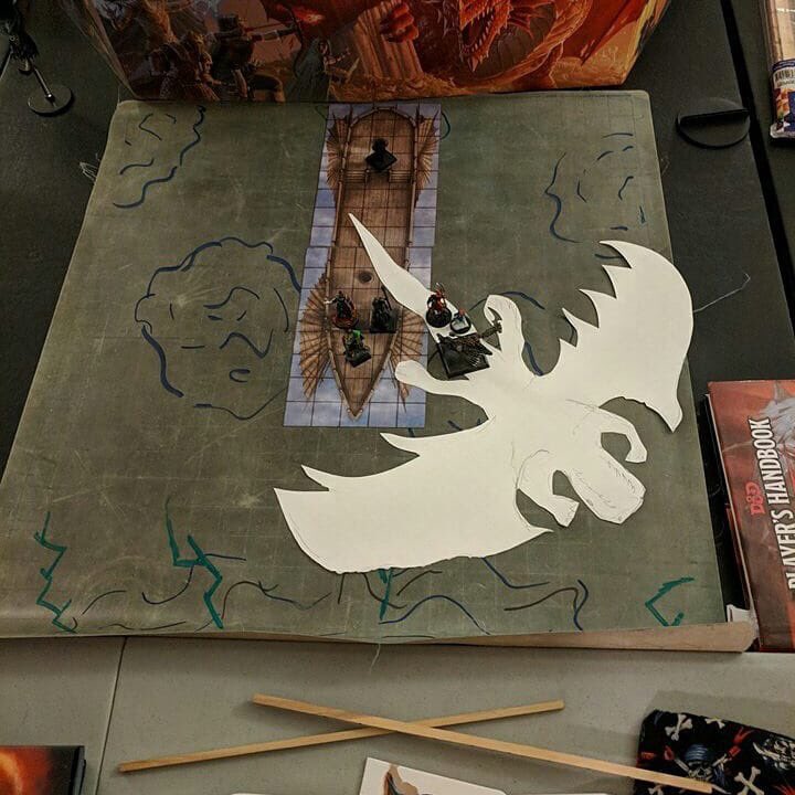 TheSwordcast's tweet photo. TFW your players decide to jump onto the ancient dragon, so you gotta break quick and draw a dragon template. This fight was amazing, and I wouldn't have had it any other way. #dnd #paperdragon #notthepodcast #prouddm #crazywerewolf #shitmyplayersdo #papercraft #tfw https://t.co/eM42tDUWwu