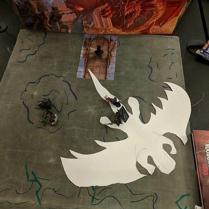 TheSwordcast's tweet photo. TFW your players decide to jump onto the ancient dragon, so you gotta break quick and draw a dragon template. This fight was amazing, and I wouldn't have had it any other way. #dnd #paperdragon #notthepodcast #prouddm #crazywerewolf #shitmyplayersdo #papercraft #tfw https://t.co/eM42tDUWwu