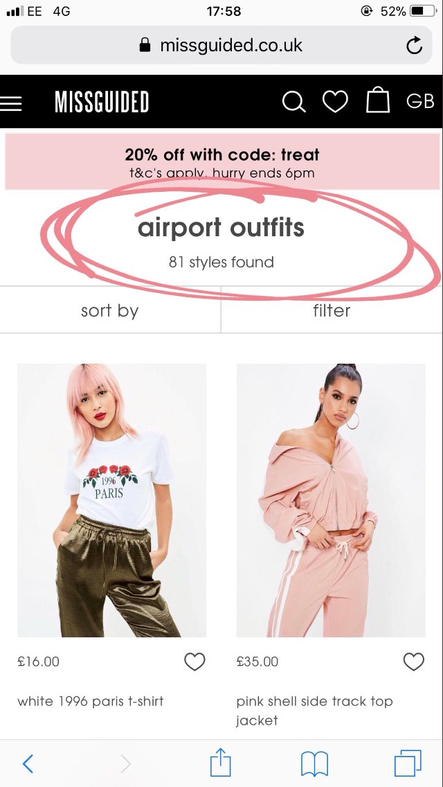 OohhHellooo's tweet photo. When @Missguided has an airport outfits section but you don’t have a holiday booked #dontjustbookitthomascookit https://t.co/RfvrxzZGd1