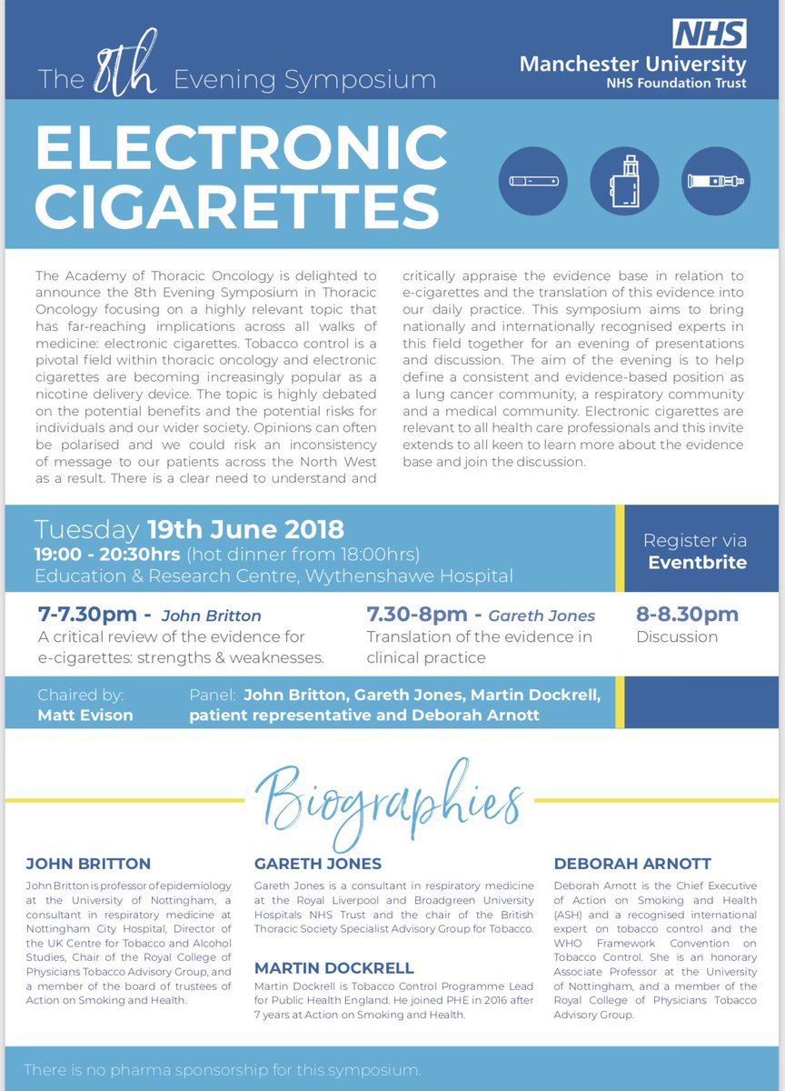Join us for the #electroniccigarettes Evening Symposium #MTOC <a href="/MFTnhs/">MFT NHS</a> 19th June #booknow