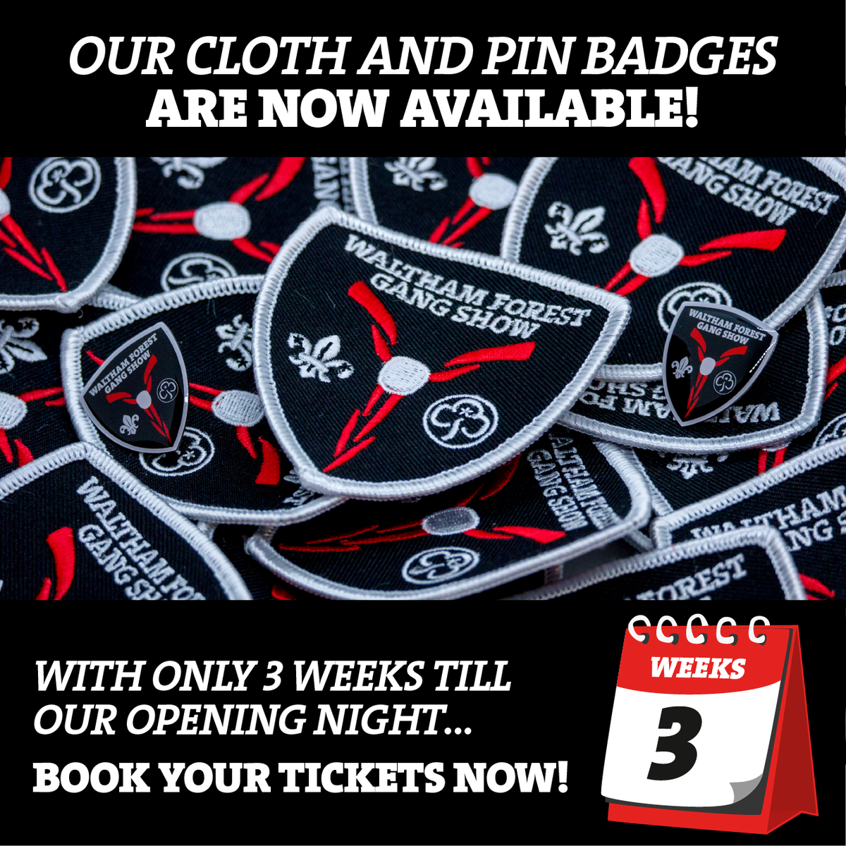 WFGangShow's tweet photo. 📣🛍️Our new cloth and pin badges are now available to purchase! 🛍️📣
Visit https://t.co/JMXHiBxlnp to place your order
We now only have 3 weeks till our opening night!
Have you booked your tickets yet?
If not visit our online box office now!! https://t.co/NUSizXBMQ6 https://t.co/4aPZ20hmL7