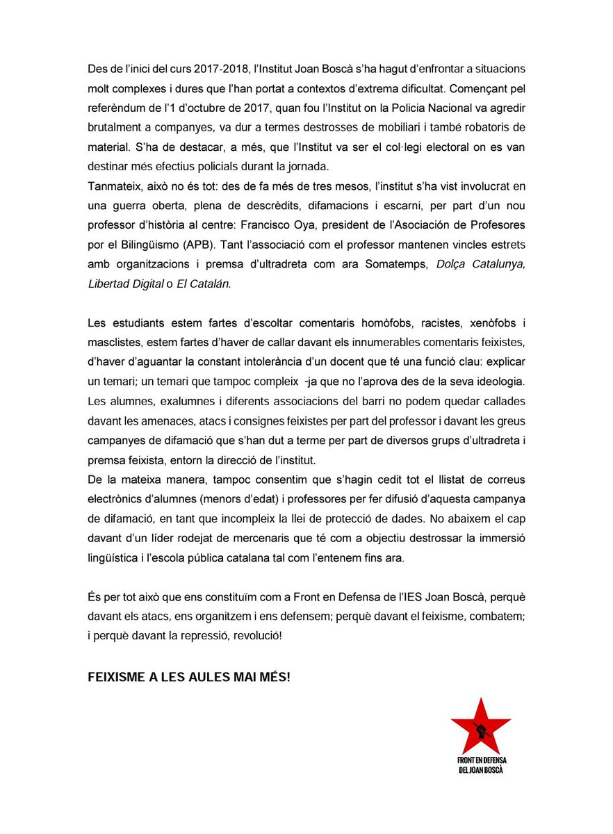 Front en Defensa del Joan Boscà tweet media