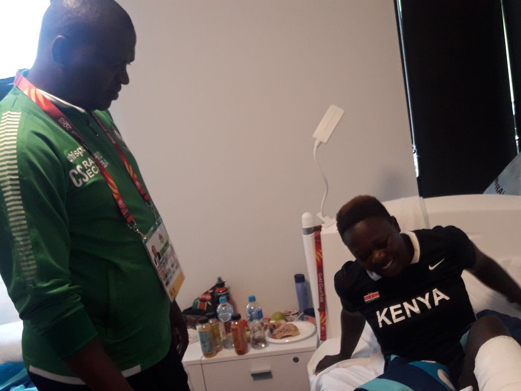OlympicsKe's tweet image. CS Sports &amp;amp; Heritage Rashid Achesa visits Janet Owino who got injured during the #HK7s we wish her a quick recovery #GC2018 #CommonwealthGames2018 #GC2018Rugby