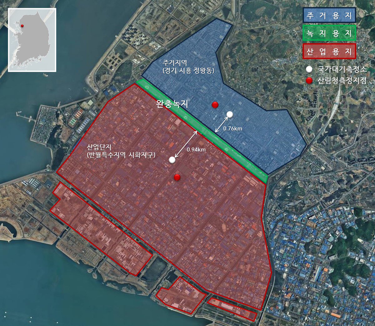 그리고...
도시숲 조성 후 최근 3년 동안 미세먼지 농도 '나쁨'단계 날짜도 산업단지 109일, 주거지역 75일로 31% 감소했다고 합니다
바닷가에 위치한 특성상 산업단지에서 주거지역으로 바람이 불어오는데
바람길 중간에 완충녹지를 조성함으로써 미세먼지의 주거지역 유입을 감소켜준 것이죠