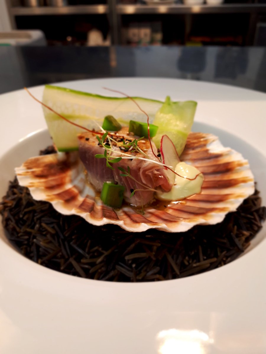 RedChardFood's tweet photo. Seared Tuna Loin, Wasabi Dressing, pickled Cucumber https://t.co/iic493oFGU