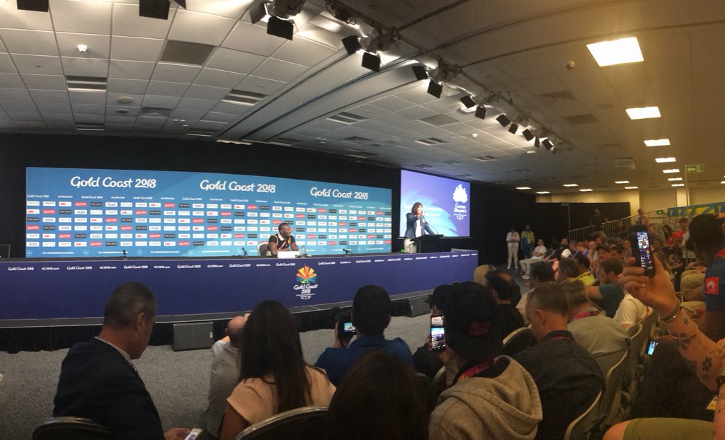 AW (@athleticsweekly) on Twitter photo A busy press conference as <a href="/usainbolt/">Usain St. Leo Bolt</a> arrives on the Gold Coast to check out #GC2018athletics action #GC2018 A busy press conference as <a href="/usainbolt/">Usain St. Leo Bolt</a> arrives on the Gold Coast to check out #GC2018athletics action #GC2018
