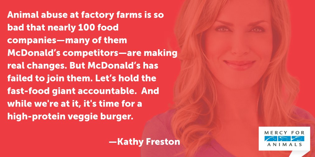 MercyForAnimals's tweet photo. It’s absolutely time to hold @McDonalds accountable! Thank you for joining our campaign, @kathyfreston! #McDonaldsCruelty https://t.co/dkTqVC6UuA https://t.co/SWcrjpLCZ2