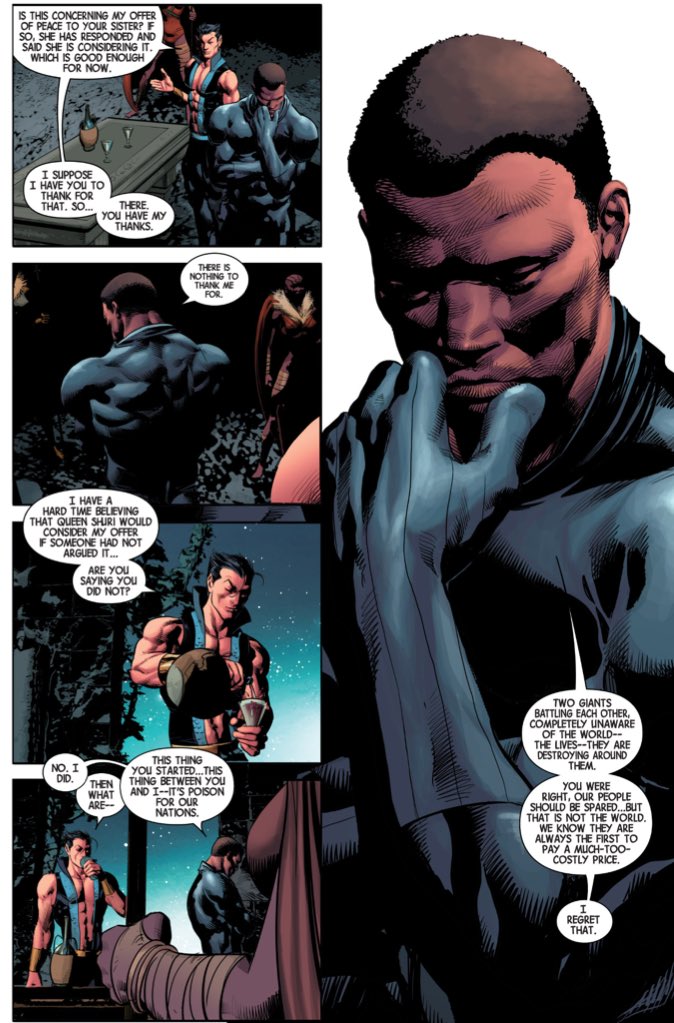 Superhero comics are largely power fantasies.What makes Hickman's "New Avengers" so fascinating is the way in which it asks what would be like to actually hold that power, to wrestle with it.How horrific it must be.(New Avengers #8.)