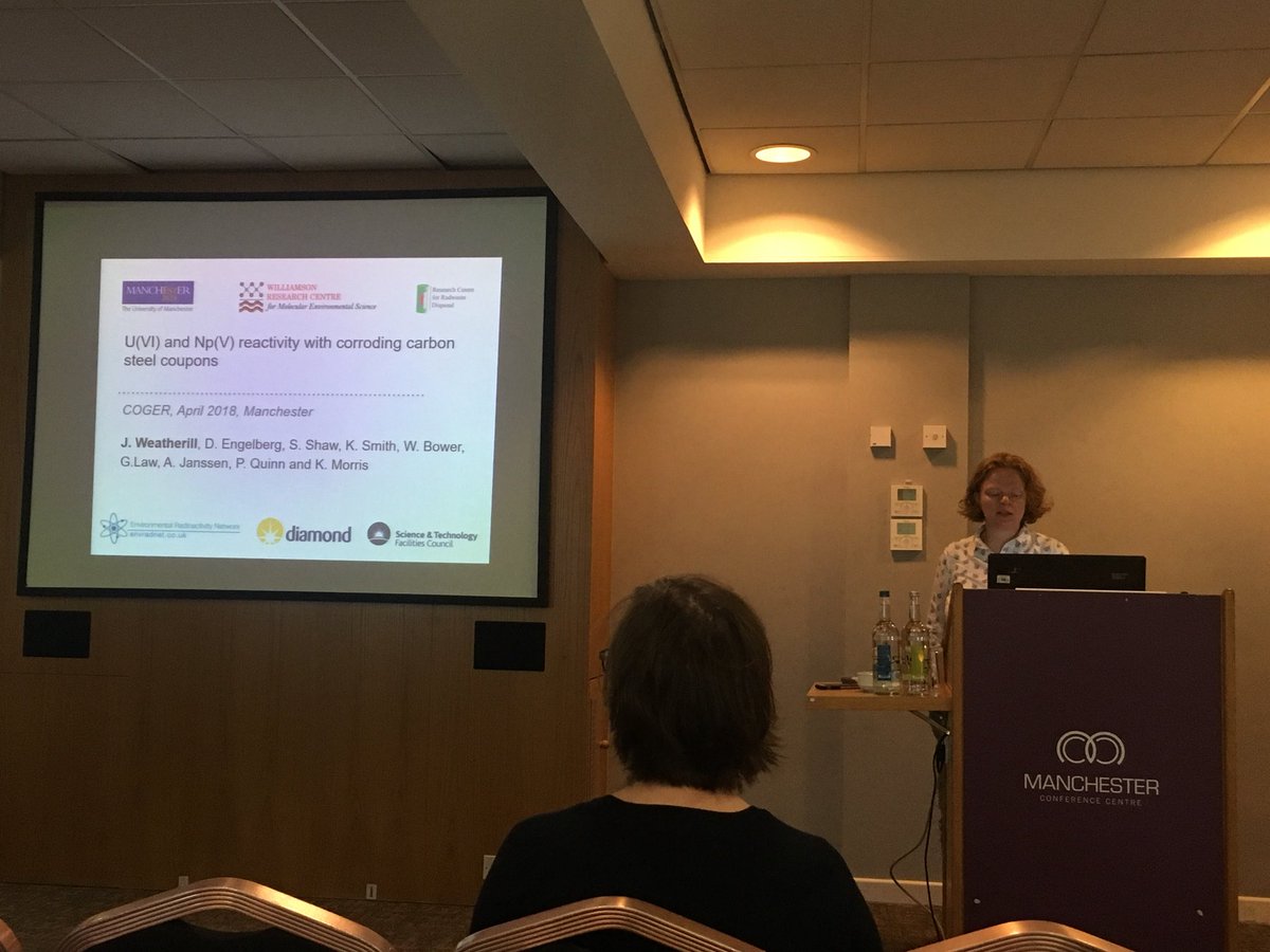 Env_Rad_Net's tweet photo. @morris_kath presenting @Env_Rad_Net funded project studying U and Np interaction with steel using @DiamondLightSou #COGER2018 https://t.co/Wlx5XxYhou