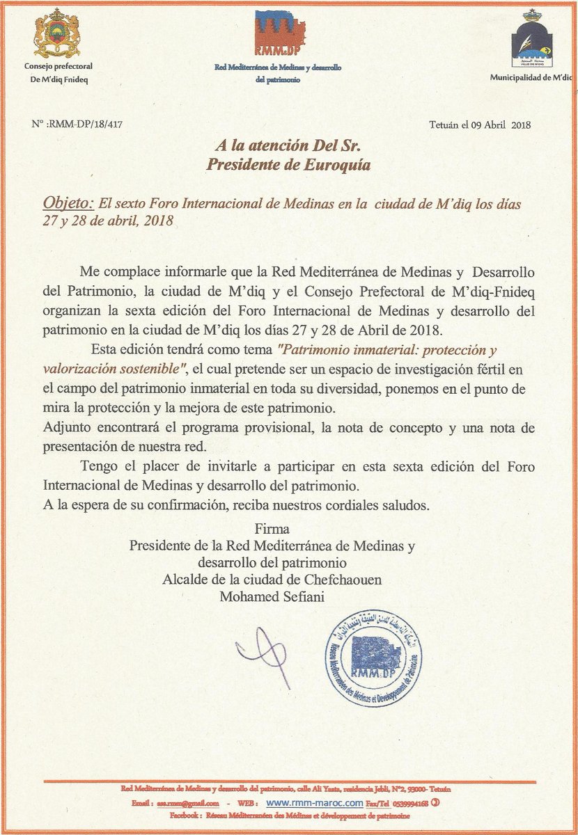 Un año más EUROQUIA estará presente colaborando con la organización del 'Foro Internacional de las #Medinas y Desarrollo del Patrimonio' en su 6ª edición, este año bajo el lema "Patrimonio Inmaterial: Protección y Valorización Sostenible". Todo un honor.