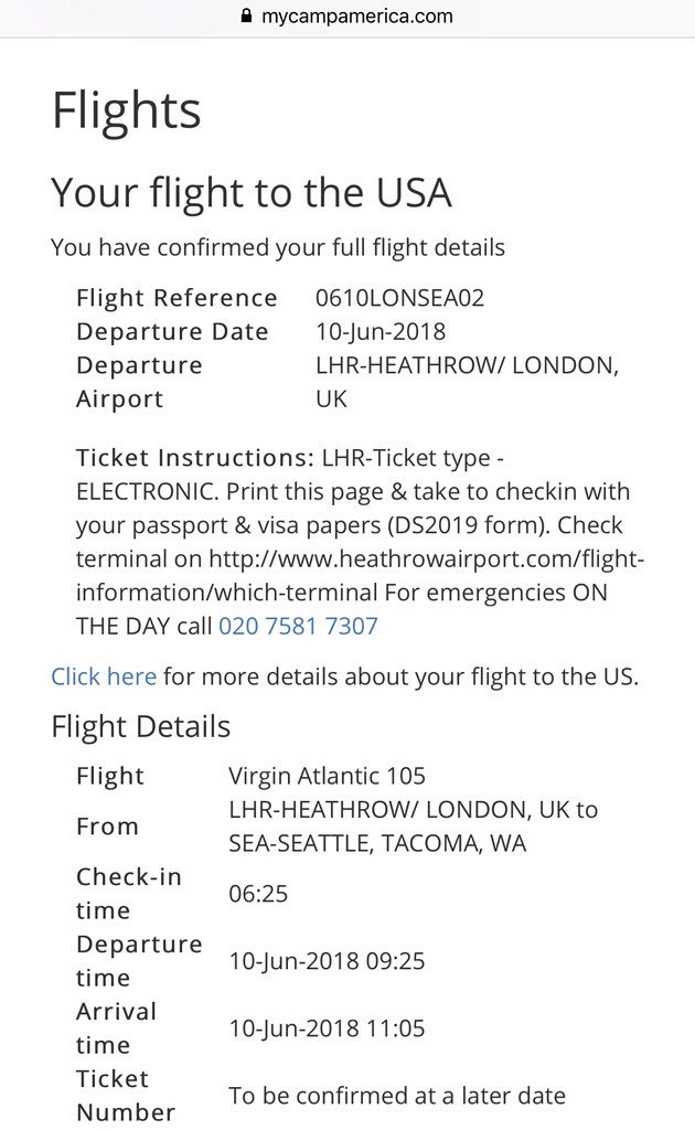 HannahLWren's tweet photo. Just got my flight details!!!! 🎉✈️🇺🇸 Anybody else on my flight? @CampAmerica69 https://t.co/NUjVhAWTM3