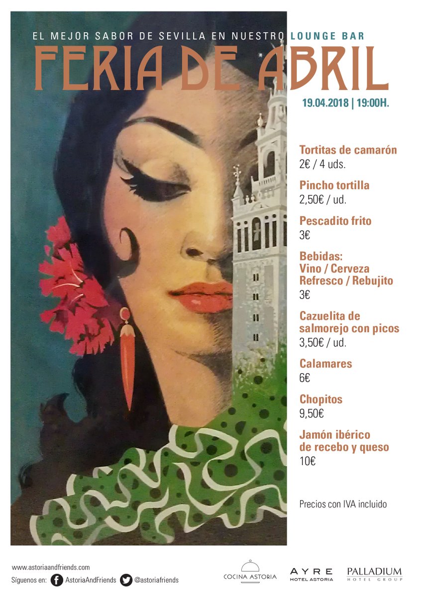 astoriafriends's tweet photo. Te esperamos dentro de una semana en el 
 #LoungeBar del Hotel Astoria para disfrutar de 
 nuestra particular #FeriadeAbril 💃
 #19Abril #valencia #afterwork #farolillos #SevillaenelAstoria https://t.co/b1xmiU6LJa