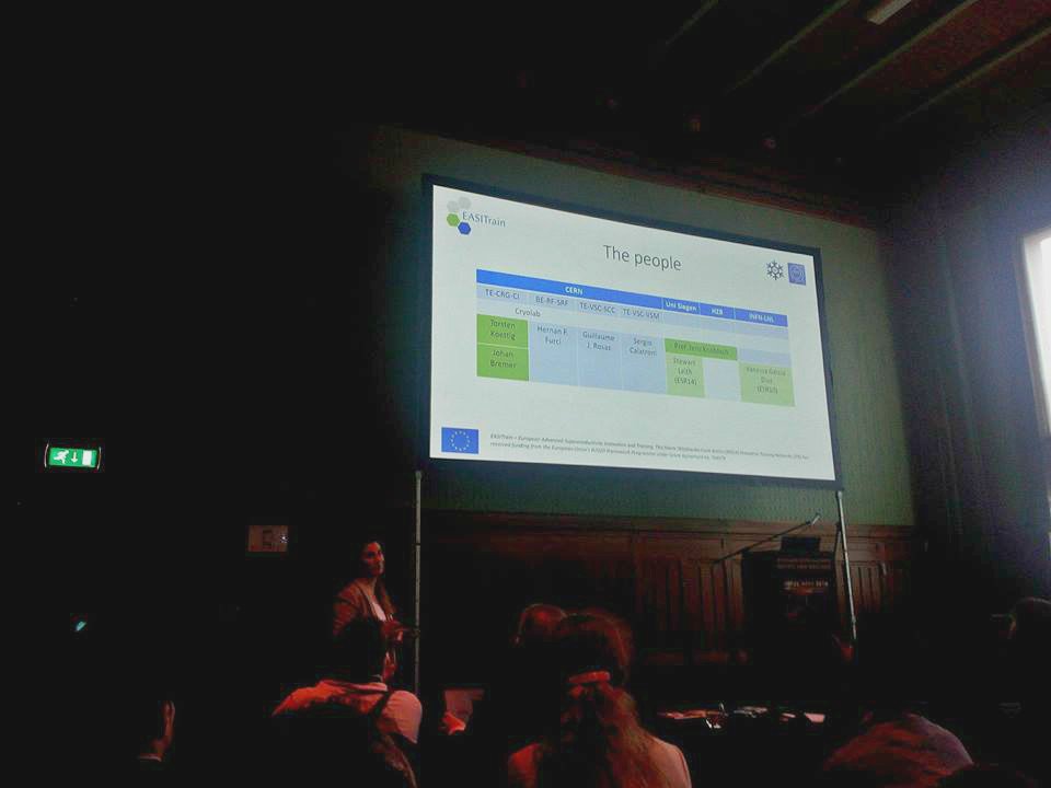 EasiTrain's tweet photo. Dorothea Fonnesu, kicks off the @MSCAction #EASItrain dedicated session during the #FCCweek18. Join us for a series of stimulating presentations on advanced #superconductivity and #cryogenics! https://t.co/WzUI7AukLb