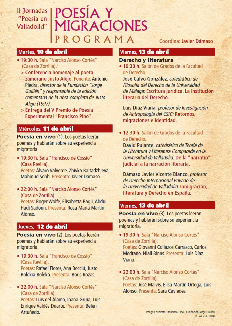CasaZorrilla's tweet image. 🔈 Continúan las II Jornadas ‘Poesía en Valladolid’. A las 19.30h, Rafael Flores, Ioana Gruia y Juan Riochí Siafá leerán sus poemas en #CasaRevilla. El turno de Luis del Álamo, Luis Enrique Valdés Duarte y Rosa María Martín llegará a las 22h en nuestra sala Narciso Alonso Cortés