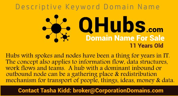 CorporationDom's tweet photo. QHubs·com #DomainName for sale. Perfect symbol of multi-node hubs w an off/on ramp or other ref's to Q #bigdata #data #software #saas #cybersecurity #IoT #elearning #tech #programming #logistics #Startups #news #Q #Qanon #Qanons #politics #Domains #DomainsForSale #DomainsList https://t.co/cmPbgu6sxR