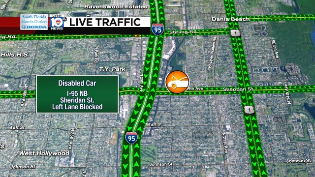 DISABLED CAR: I-95 NB & Sheridan St. A left lane is blocked. #TRAFFIC https://t.co/nFYgm6btlx
