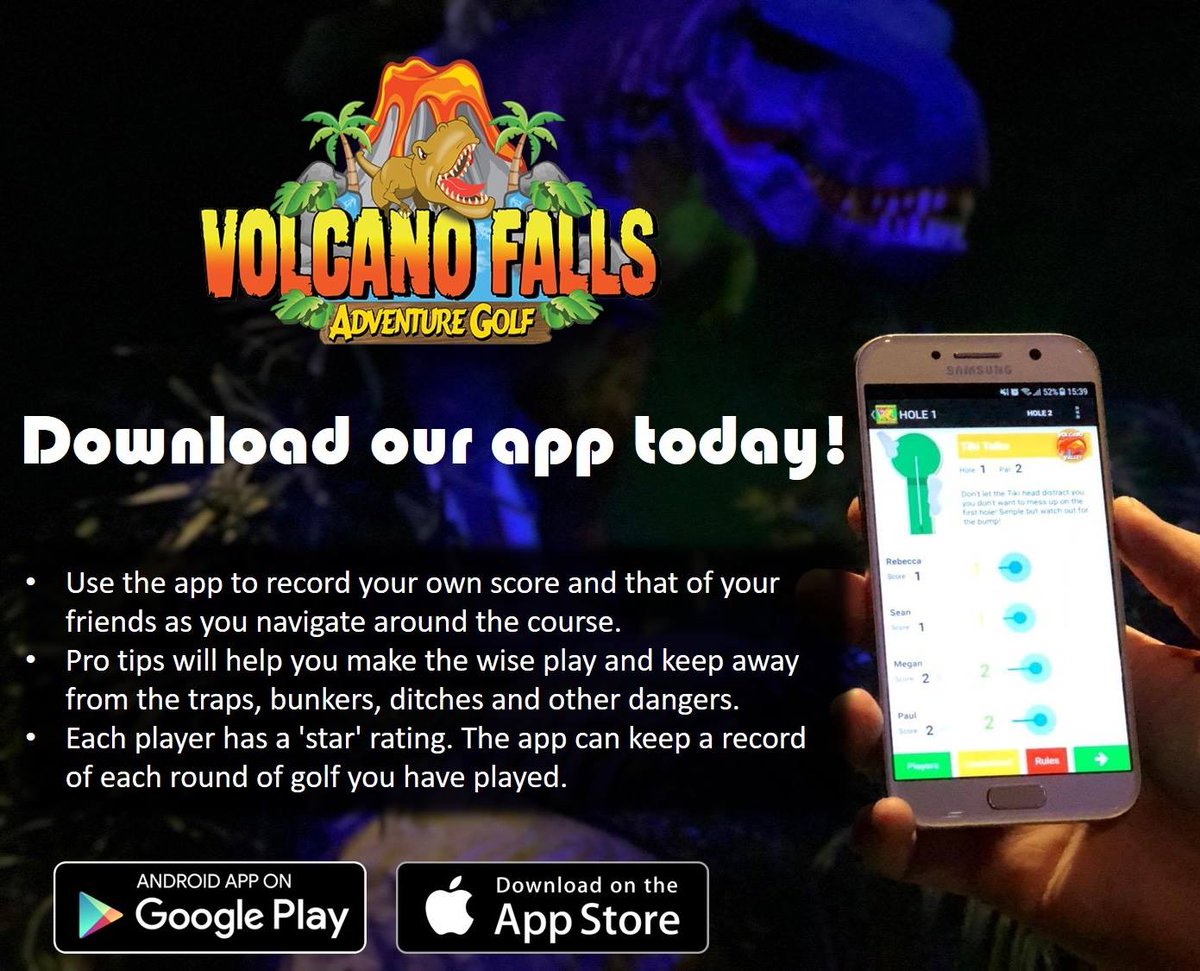 PontandCas's tweet image. Download our app and get hints and tips of our courses. Even better no adding up 
#VolcanoFallsUk #XscapeYorkshire #MiniGolf #App #Download #Apple #Android