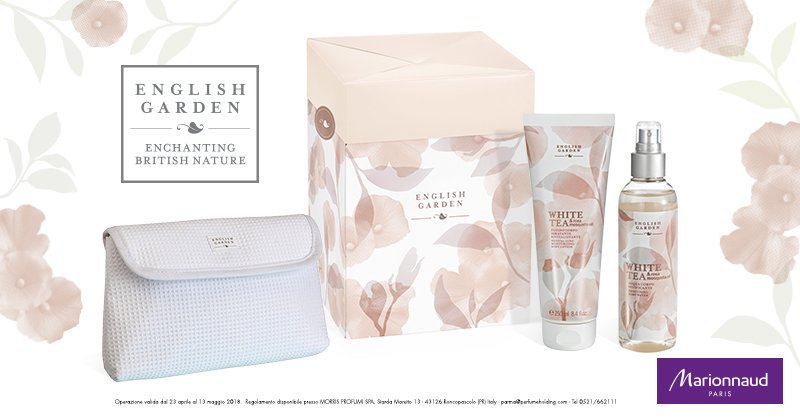 È il momento di scoprire le proprietà dei #tè più pregiati per la #bellezza della
pelle! Acquista dal 23 aprile al 13 maggio nelle profumerie Marionnaud un prodotto #EnglishGardenTeaLine. Subito per te questa praticissima pochette in cotone.
