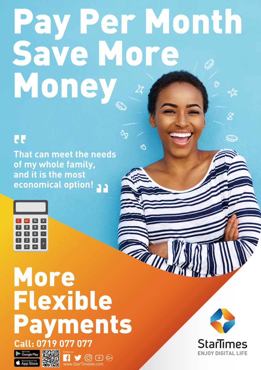 kenyaaxis's tweet photo. Did you know that paying your subscription monthly is the most economical option? Top up monthly and let everyone in the family enjoy all their favorite programs anytime. #FlexiblePayments #PayPerMonth #SwitchToStarTimes https://t.co/BThJ3eg5yl