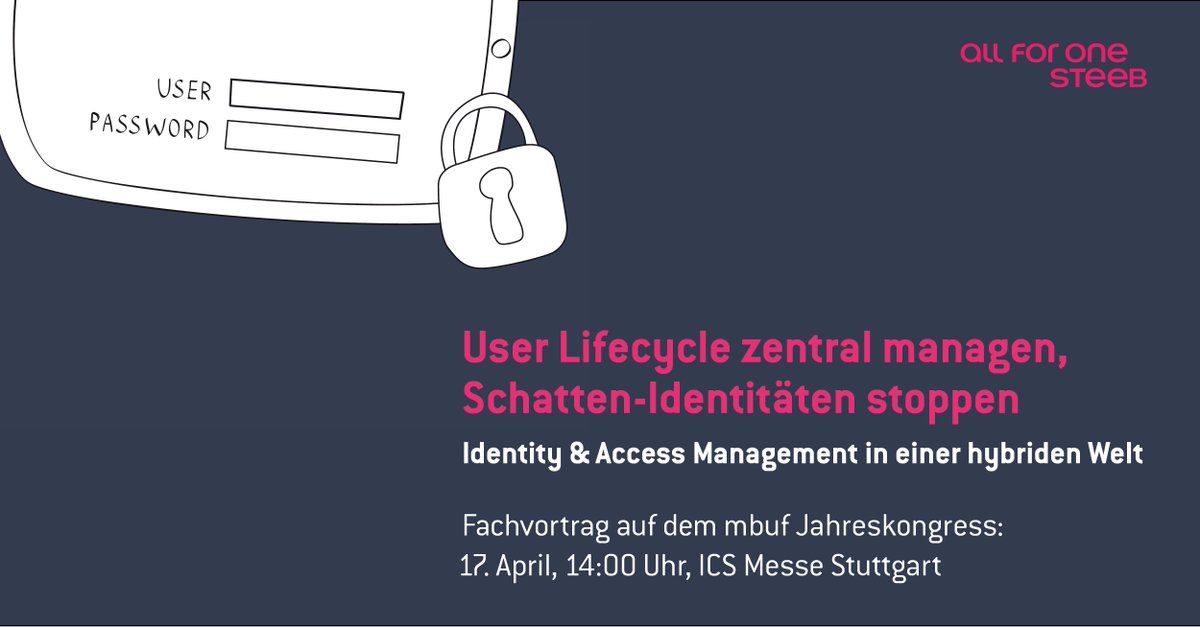 AllforOneSteeb's tweet photo. #Kommunikation, #Kollaboration, #Security, #Cloud: Treffen Sie uns am 16. und 17.04. auf dem mbuf Jahreskongress in Stuttgart und besuchen Sie unseren Vortrag zu #Identity & #AccessManagement. https://t.co/37YKhGoXli @MicrosoftKMU #mbuf #mbufJk18 #UserLifeCycle https://t.co/TbqfwBeM03