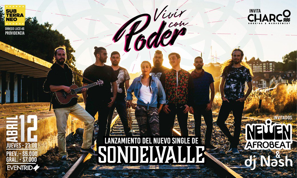 Hoy jueves, nuestros amigos de <a href="/sondelvalleCL/">Sondelvalle</a> estrenarán su nuevo single "Vivir con Poder" en una gran fiesta junto a <a href="/NewenAfrobeat/">Newen Afrobeat</a> y #djnash eventrid.cl/eventos/sondel…