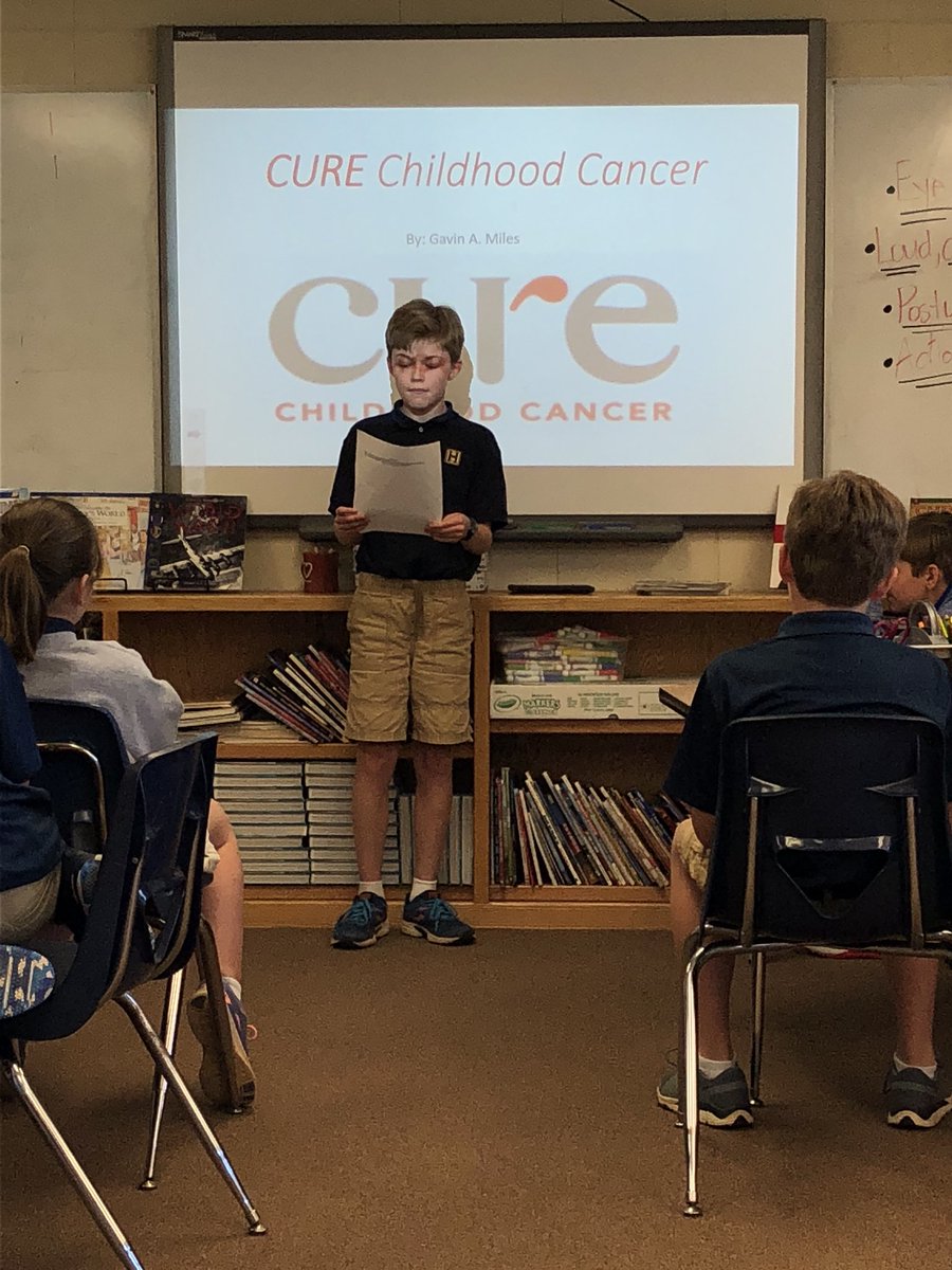 THS_5thgrade's tweet photo. @CUREchildcancer student tries to persuade class to donate to his favorite charity through argumentative essay presentation https://t.co/NNz3UJSQpc
