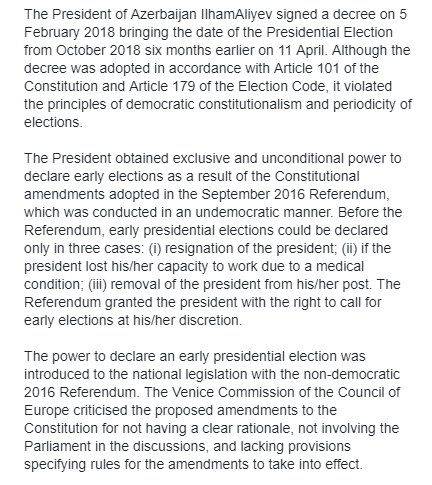 SMDT_EMDS's tweet image. a) The legal basis for scheduling an early election.
 #Azerbaijan #Elections2018 #sechki2018 #azvote2018 #növbədənkənar #azelections2018